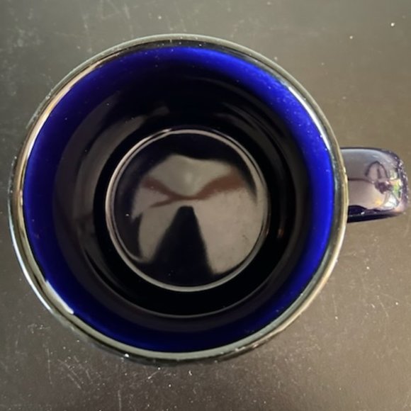 "Farm Fresh Christmas Trees Fresh Cut" Stoneware Camping Mug ~ Cobalt Blue - Picture 2 of 3